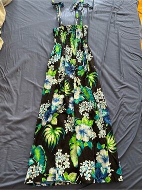 Tropical Floral Maxi Dress - Black, Blue & Green